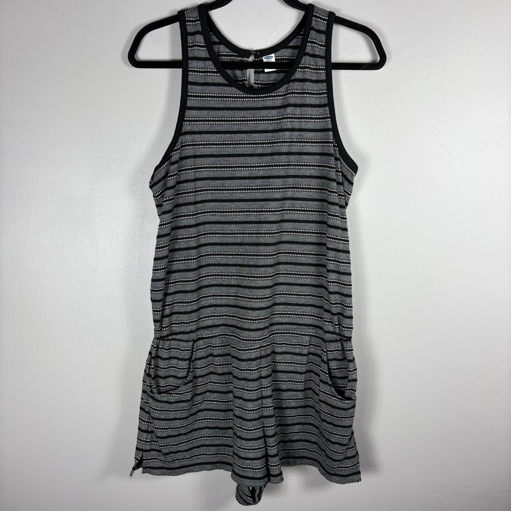 Old Navy Women's Large Black Gray Striped Sleeveless One Piece Romper Shorts